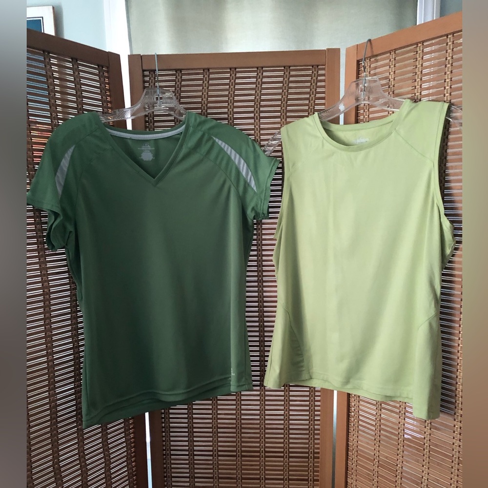 LOT of 2 Russell women's athletic wear tops, size L, shades of green